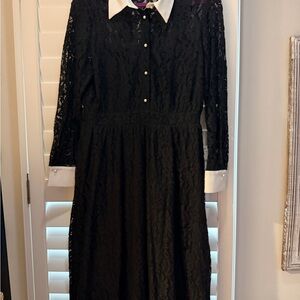 Zara Black Lace Midi Dress with White Accents